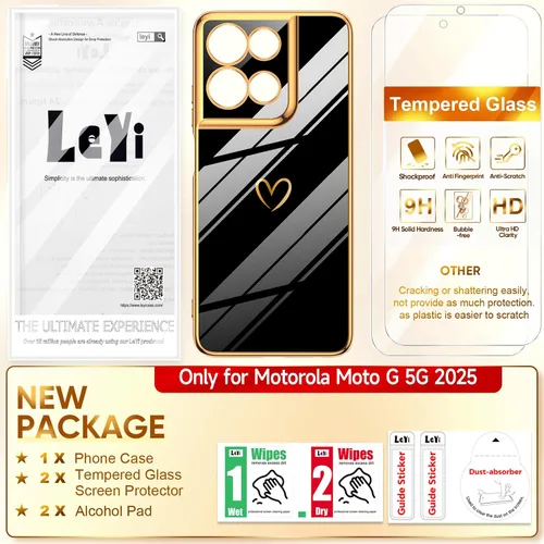 Miniatura 7 de LeYi for Moto G 5G 2025 Case: with Tempered Glass Screen Protector [2 Pcs]+ Full Camera Lens Protection,Love Heart Plating Cute Luxury Soft TPU