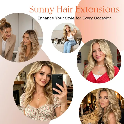 Miniatura 6 de Sunny Hair - Extensiones de cabello clip-in, cabello humano lacio Remy, extensiones de cabello humano real clip-in, color rubio ceniza degradado a