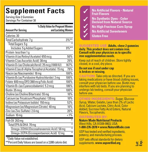 Miniatura 9 de Nature Made Gomitas prenatales con DHA y ácido fólico, suplemento vitamínico y mineral prenatal para apoyo nutricional diario, 60 gomitas