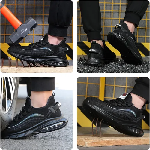 Miniatura 8 de GLANOUDUN Zapatos de punta de acero para hombre, zapatos de trabajo negros, zapatos de seguridad ligeros para hombres, zapatos de seguridad