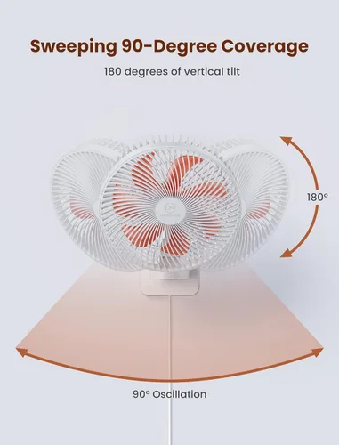 Miniatura 2 de Ventilador oscilante silencioso de pared de 8.5 pulgadas con control remoto y temporizador, 4 velocidades ajustables para baños pequeños, Marco