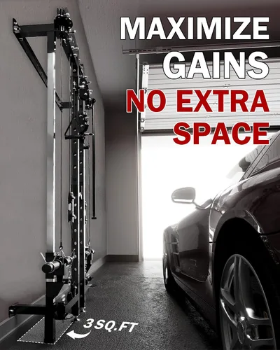Miniatura 3 de Mikolo Folding Squat Rack, Wall Mounted Power Rack with Cable Crossover Machine & LAT Pull Down, Functional Trainer with 5 Adjustable Function