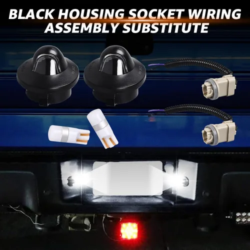 Miniatura 4 de Kit de luces LED para matrícula con 2 bombillas LED, 2 arneses de cables, 2 carcasas negras, reemplazo de montaje de lámpara de etiqueta para Ford