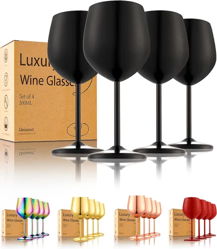 Miniatura 9 de UNISWEET Juego de 4 copas de vino de acero inoxidable irrompibles azules de 18 oz, copas de vino únicas de metal para exteriores, viajes, camping