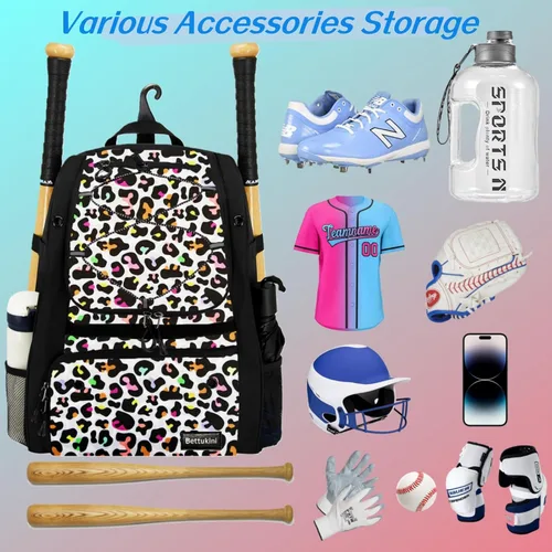 Miniatura 5 de Bolsa de béisbol juvenil con compartimento ventilado para zapatos, bolsa de bate de sóftbol para guantes de bateo, casco, equipo de teeball