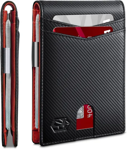 Zitahli - Carteras delgadas con clip para dinero para hombre, tarjetero minimalista, de cuero, plegable, con bloqueo RFID, cartera de bolsillo con