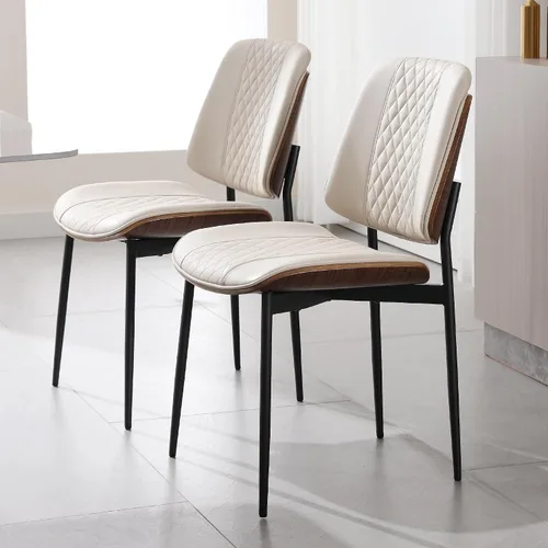 Miniatura 3 de BV - Juego de 2 sillas de comedor, sillas de cocina sin brazos de piel sintética en estilo moderno de nogal, silla auxiliar de madera curvada