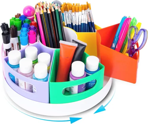 CraftGenes Organizador de Suministros de Arte, Portálápices Extra Grande de 360° con 7 Compartimentos Removibles para Niños, Organizador de