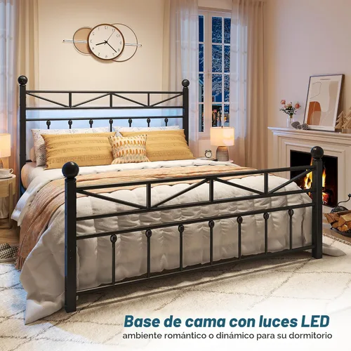 Miniatura 8 de EnHomee Base de cama de plataforma de metal tamaño Queen, cabecero alto de 54" y luces LED, cabecero y piecero vintage victoriano, almacenamiento