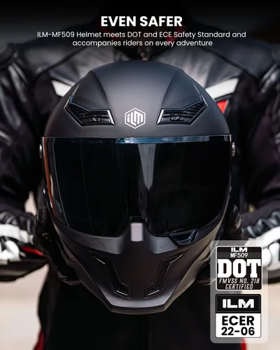 Miniatura 3 de ILM Casco de motocicleta de cara completa DOT ECE Powersports (negro mate, S) y auriculares Bluetooth con sistema de alta fidelidad