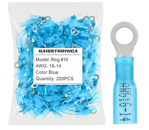 Miniatura 34 de haisstronica 100 conectores de anillo termorretráctiles de grado marino azul de 1/4 pulgadas, conectores de terminales de anillo de cobre rojo