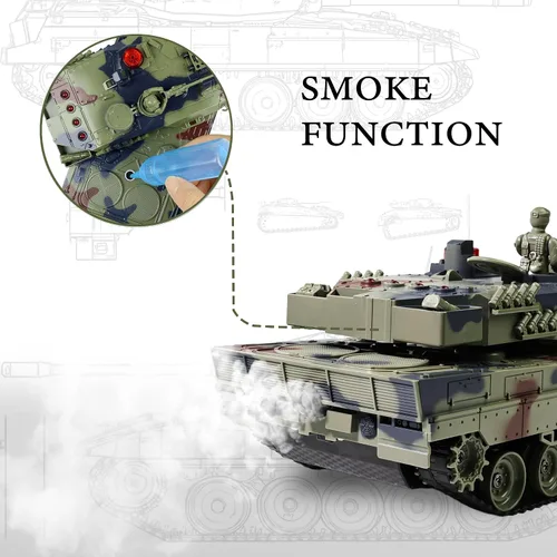 Miniatura 3 de KAIM Tanque RC 1/24, tanque de control remoto para niños con humo, luces y sonidos, modelo de ejército Ger Leopard II de 2.4 GHz, juguetes militares