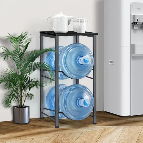 Miniatura 4 de MOOACE Estante para jarra de agua de 5 galones, organizador de 2 niveles para botellas de agua con estantes de almacenamiento, estante dispensador