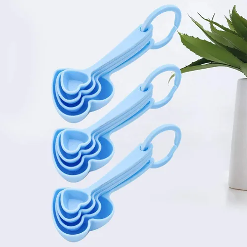 Miniatura 8 de Hemoton Cucharas medidoras de plástico con forma de corazón, cucharadita de postre cuchara para hornear de cocina Azul