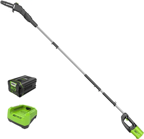 Miniatura 13 de Greenworks 60V sierra de poste sin cable sin escobillas de 10 pulgadas, alcance de 14.5 pies, batería de 2.0Ah y cargador