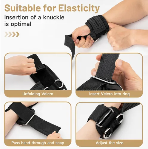 Miniatura 3 de MANUEKLEAR - Correas de muñeca antideslizantes para levantamiento de pesas, correas de levantamiento de pesas con anillos en D para entrenamiento