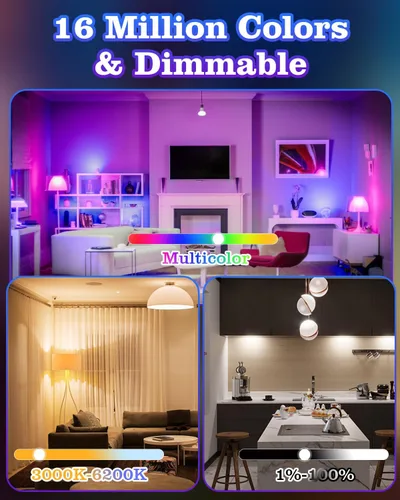 Miniatura 4 de Paquete de 6 bombillas inteligentes GU10, bombillas LED GU10 de 5 W, cambio de color, regulable, sincronización de música, temporizador, control