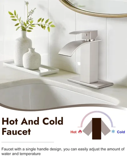 Miniatura 3 de Midanya - Grifo de baño con boquilla tipo cascada, de un agujero o tres agujeros para montaje en cubierta, grifo de lavabo de acero inoxidable 304