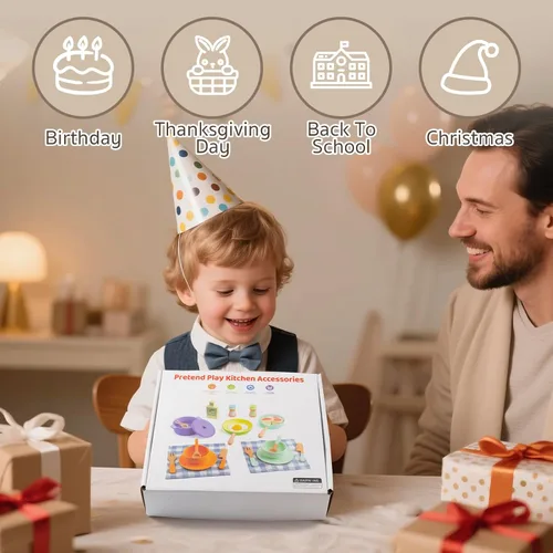 Miniatura 6 de Accesorios de cocina para niños, juego de cocina de madera para niños pequeños, 22 piezas, juego de comida para niños con ollas y sartenes, juguetes