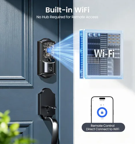 Miniatura 2 de Veise VE027 - Cerradura inteligente Wi-Fi integrada, cerradura de puerta delantera sin llave de huellas dactilares, control remoto y control de voz