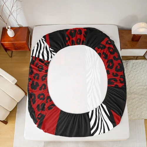 Miniatura 6 de Sábana bajera ajustable con estampado de leopardo, tamaño individual, juego de ropa de cama rústica con rayas de piel de cebra, decoración