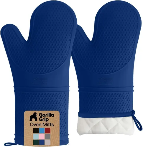 Miniatura 23 de Gorilla Grip - Juego de guantes de horno de silicona resistentes al calor extralargos, forro acolchado suave, guantes flexibles impermeables
