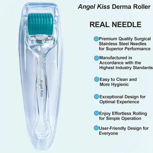 Miniatura 6 de Angel Kiss Real Needles - Rodillo Derma para rostro, cuerpo y cuero cabelludo, 192 microagujas individuales de acero inoxidable de 0.012 in, rodillo