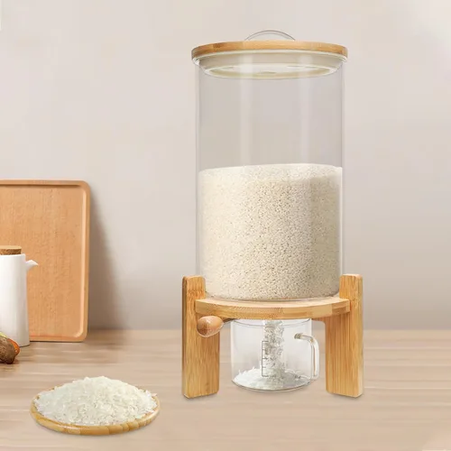 Miniatura 2 de 7.5L Cereal Contenedores Almacenamiento,Dispensador de cereales Harina Arroz Contenedor de almacenamiento Tanque de vidrio W/Lid Medición Taza Cubo