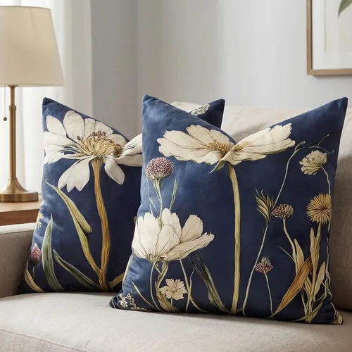 Miniatura 8 de Juego de 2 fundas de almohada decorativas de terciopelo de 18 x 18 pulgadas, estampado de pájaros y ramas en acuarela, felpa suave con acento neutro