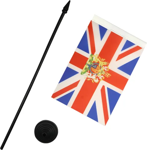 Miniatura 3 de United Kingdon Coat of arms Table Flag 5'' x 8'' - UK - British - England Desk Flag 21 x 14 cm - Black plastic stick and base - AZ FLAG Escudo