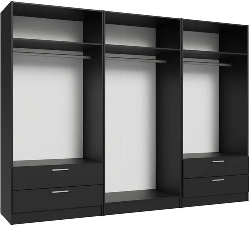 Miniatura 9 de Madesa Juego de armario de 6 puertas y 4 cajones, armario de almacenamiento para dormitorio, con estantes y espacio para colgar, 94 pulgadas de Negro