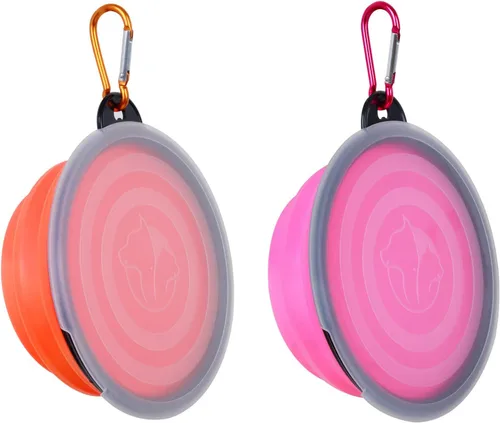 Miniatura 8 de Tazón plegable para perro, paquete de 2 cuencos de viaje portátiles y plegables para mascotas, platos plegables para perros y gatos y animales