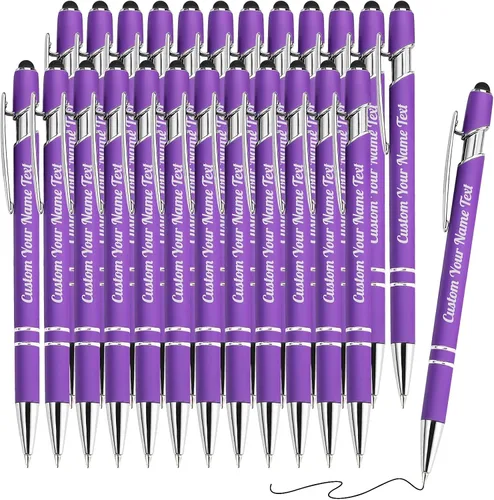 Miniatura 60 de 12 bolígrafos personalizados a granel con grabado sin nombre, bolígrafos personalizados con lápiz capacitivo, logotipo de mensaje de texto grabado