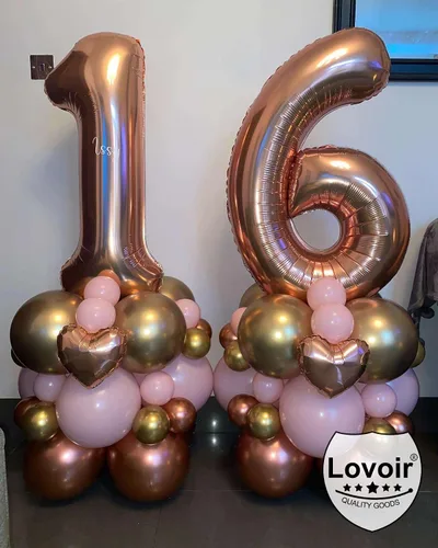 Miniatura 7 de Globo de oro rosa de 40 pulgadas con el número 16 de 61 dígitos gigantes de papel de aluminio de Mylar para helio de 16º cumpleaños 61, decoraciones