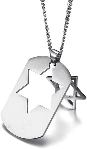 Miniatura 6 de Collar con colgante de estrella de David de acero inoxidable para hombre con símbolo religioso judío hexagonal, Acero inoxidable