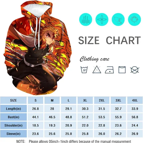 Miniatura 4 de RASBCTK Demon Rengoku Shinjurou Slayer Hoodies Men's Flame Printed Sweatshirt 3D Hoodie Anime Cosplay Costumes