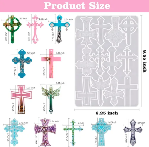 Miniatura 3 de Moldes de resina cruzada, 12 cavidades de resina epoxi para cruz, moldes de silicona para llavero, manualidades, collares, joyas, colgantes, hacer