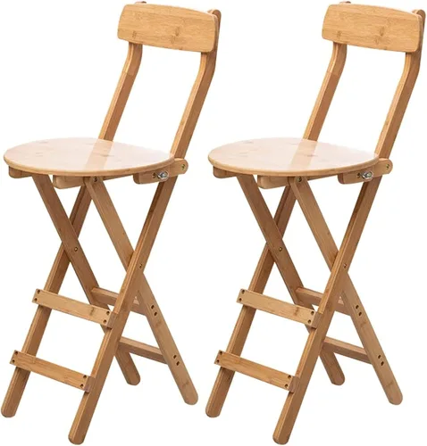 Miniatura 9 de Taburetes de bar plegables de bambú para el desayuno, taburete de cocina de 24 pulgadas/27 pulgadas con respaldo, silla alta de madera plegable