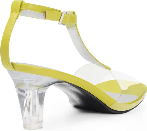 Miniatura 3 de ANN CREEK Sandalias de tacón transparente con correa en T y diamantes de imitación para mujer