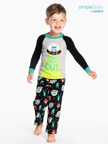 Miniatura 2 de Simple Joys by Carters Conjunto de pijama de 4 piezas para niños y niños pequeños parte superior de algodón y parte inferior de vellón