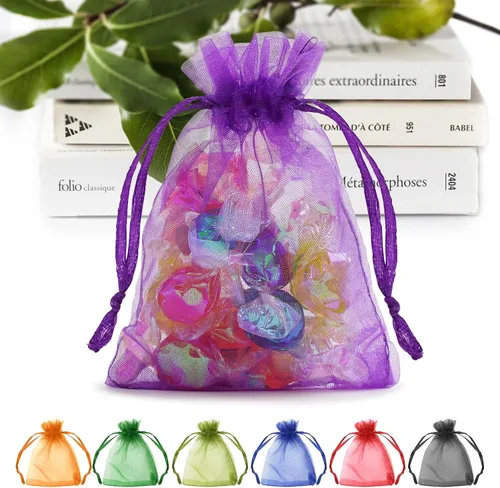 Miniatura 18 de ANZNKU Paquete de 50 bolsas de organza multicolor de 3 x 4 pulgadas, mini bolsas de regalo para regalos de Pascua, día de la madre, bolsa de joyería