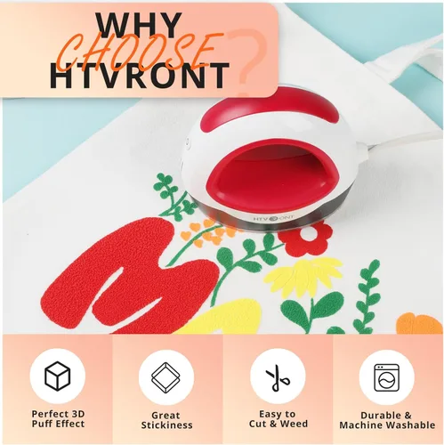 Miniatura 2 de HTVRONT Rollo de vinilo HTV negro, 10 pulgadas x 6 pies, transferencia de calor 3D para camisetas, Cricut y Cameo, fácil de cortar, desmalezar