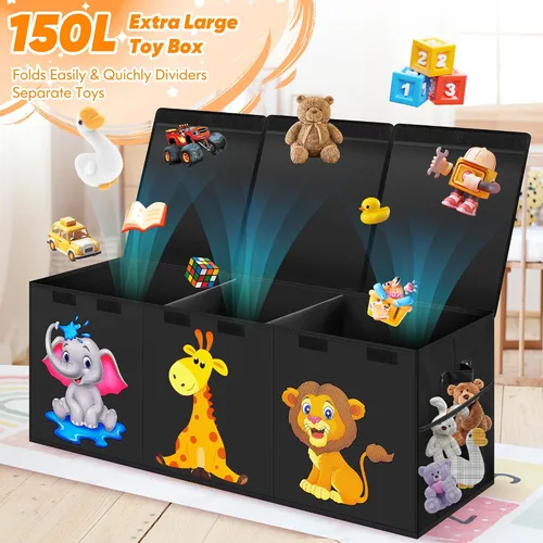Miniatura 2 de Mabahoo Caja de Juguetes Extra Grande, Organizador de Almacenamiento Plegable con Tapas, Caja de Juguetes de Animales Lindos para Niños y Niñas
