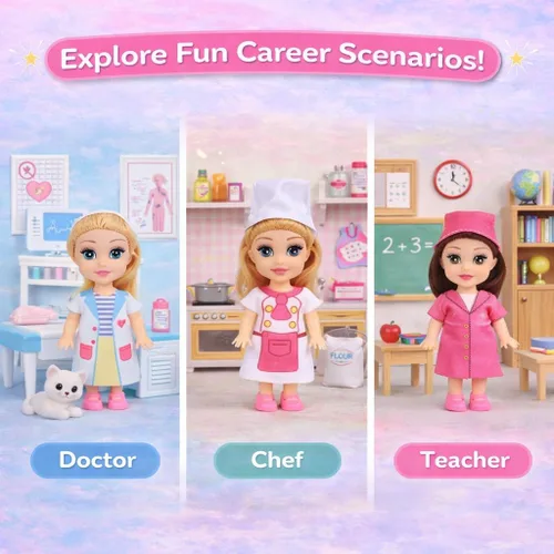 Miniatura 3 de Liberty Imports Little Career - Muñecas pequeñas con vestidos, mini muñecas pequeñas imaginativas con trajes para chef, médico, piloto, ingeniero
