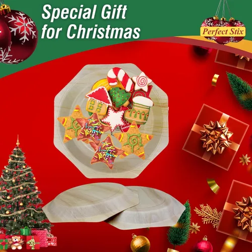 Miniatura 5 de Platos de madera de 11 pulgadas con texto en inglés "We Wish you a Merry Christmas and Happy New Year", paquete de 30