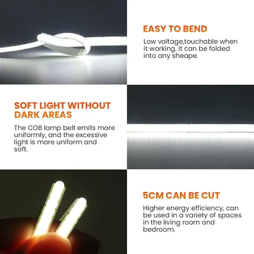 Miniatura 4 de Tira LED COB de 13.1 pies/13.1 ft, USB 5 V 320 LEDs/M Tira LED flexible regulable 6500 K Luz diurna blanca COB LED Banda LED no impermeable Tira
