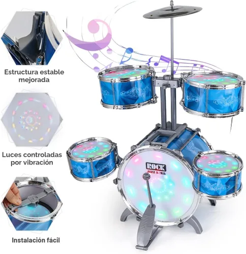 Miniatura 4 de Juego de batería para niños pequeños con kit de batería de 5 jazz y luces (controlado por vibración) y aleación, instrumentos musicales, juguetes