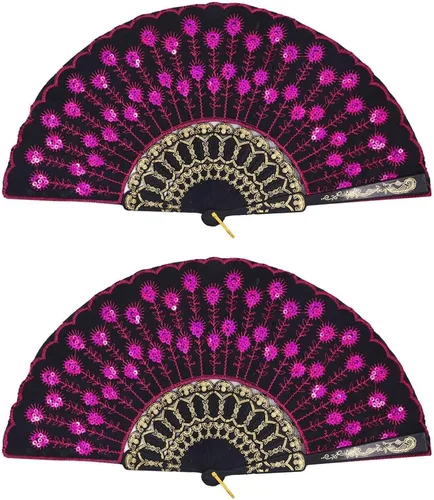 Miniatura 14 de Abanico de mano plegable español, abanicos de baile de flores, abanicos plegables de mano de verano para niñas y mujeres