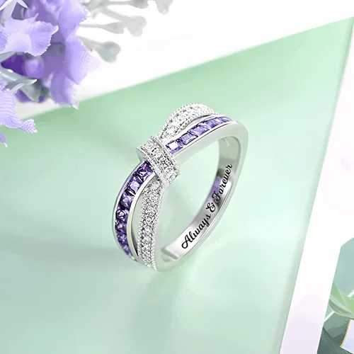 Miniatura 5 de Anillo de plata de ley 925 con piedra natal grabada, con circonita cúbica y piedra natal grabada, anillo de compromiso
