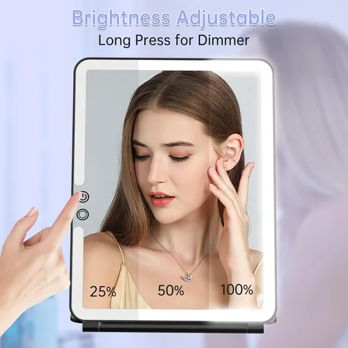 Miniatura 7 de FUNTOUCH Espejo de maquillaje de viaje grande portátil de 10 x 7.5 pulgadas con luz, 2500 mAh recargable iluminado espejo de maquillaje de viaje